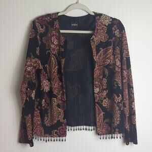 Whimsigoth Y2K Cardigan Floral Paisley Animal Print Background Jewel M